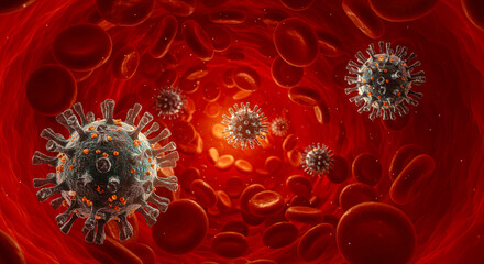 Virus Particles Floating in Bloodstream