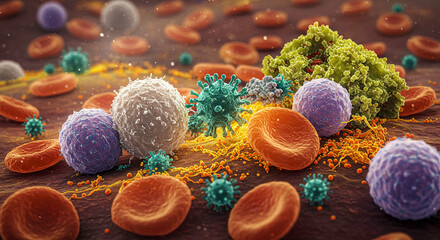 White Blood Cells Attacking Virus