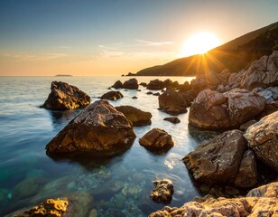 Rocky shoreline at sunset (1)