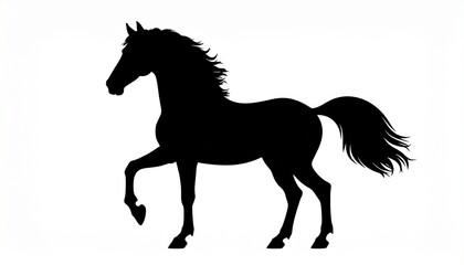 Elegant black horse silhouette in a graceful prancing pose. A classic vector illustration of a stallion, isolated on a white background