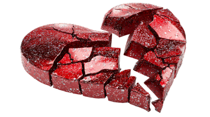 Shiny red 3D broken heart, isolated on a white background.