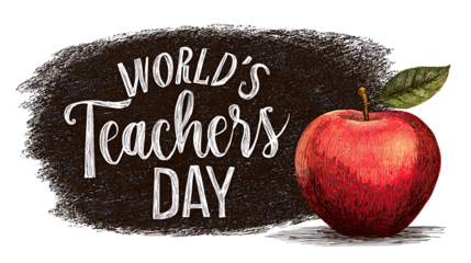 World Teachers’ Day graphic with apple and chalkboard icon