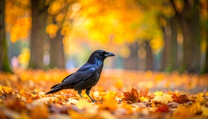 Autumnal Crow in a Park.