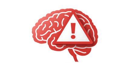 World Stroke Day brain symbol with warning sign, isolated on a white background.