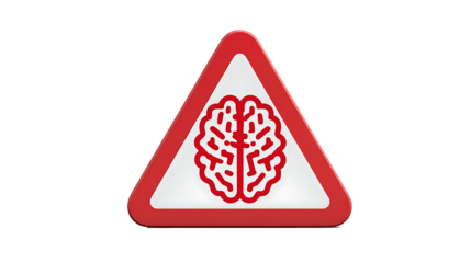 World Stroke Day brain symbol with warning sign, isolated on a white background.