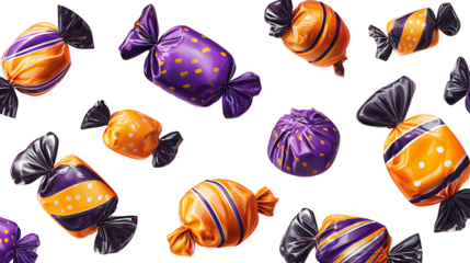 Halloween candy design with wrapped sweets, isolated on a white background