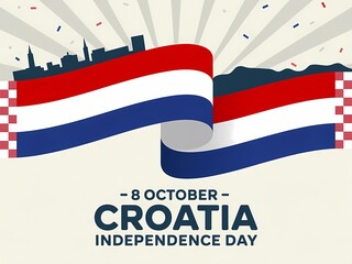 Croatia Independence Day Illustration with Waving Flag and Skyline