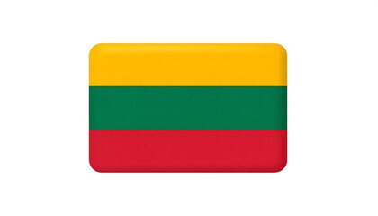 A rectangular flag of Lithuania, featuring horizontal bands of yellow, green, and red, displayed against a plain white background.