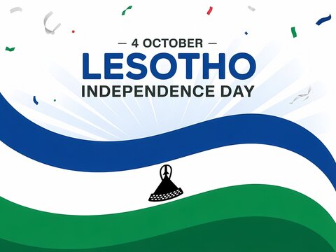 Lesotho Independence Day, 4 October, Flag Waving with Confetti - Powered by Adobe