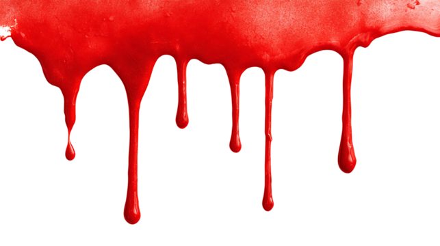 Red paint drip splatter flowing from top, isolated on a white background - Powered by Adobe