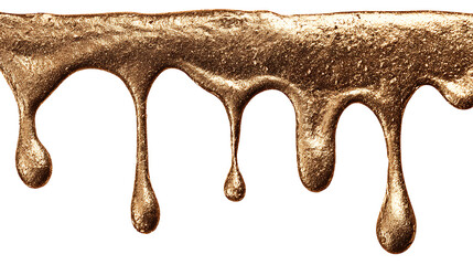 Metallic bronze paint dripping from the top, isolated on a white background