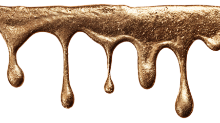 Metallic bronze paint dripping from the top, isolated on a white background