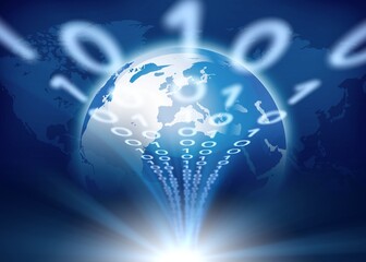 World map and Binary code background