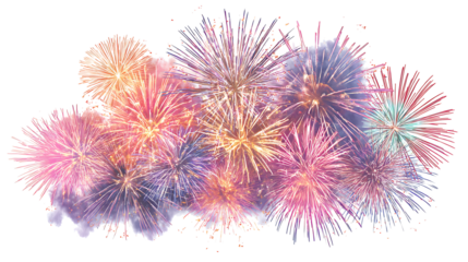 New Year fireworks explosion colorful sparkles, isolated on a white background
