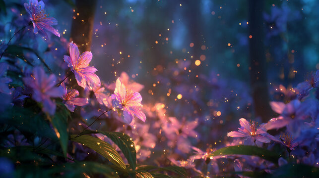 光に包まれた幻想的な花畑