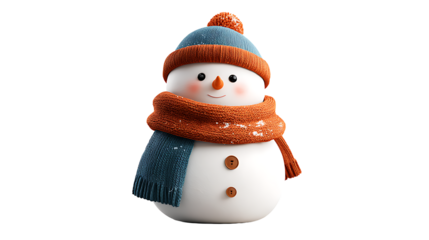 Cute snowman with scarf and hat, isolated on a white background
