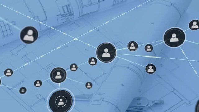 User-icon node appearing over fuselage blueprint initiating network branching showing data flow