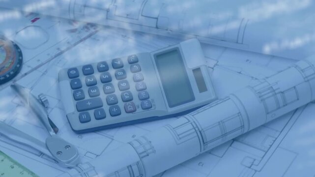 Code overlay scrolling, camera panning, calculator sliding, tools aligning, showing design workflow