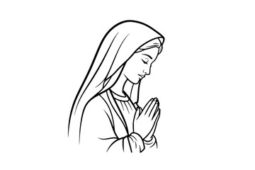 Vector Illustration of the Virgin Mary (Our Lady, Holy Mary, Madonna), Mother of Jesus, on a Beige Background &mdash; Printable Design Suitable for Logo, Sign, Tattoo, Laser Cutting, and Sticker Use