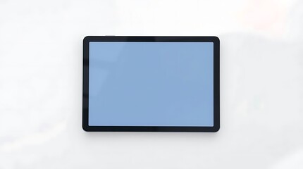 Modern tablet mockup with blank blue screen for app or website presentation on clean white surface