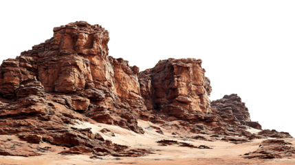 Red rock formations in a desert landscape, isolated on a white background