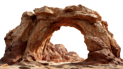 Arched red rock natural bridge in desert, isolated on a white background
