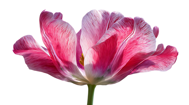 Bright pink tulip flower blooming, isolated on a white background