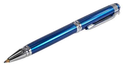 Blue ballpoint pen with metallic details isolated on a white background