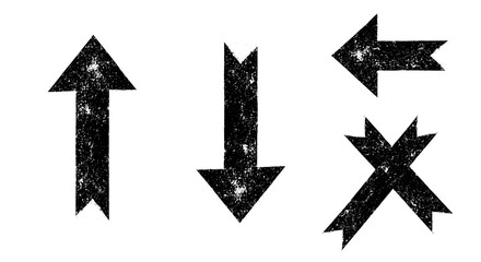 Assorted textured arrows pointing up down left and crossed directional indicators isolated view
