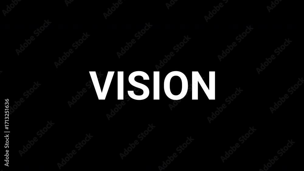 Aufkleber abstract animation reveals the word vision with dynamic black and white patterns. 4k text animated v