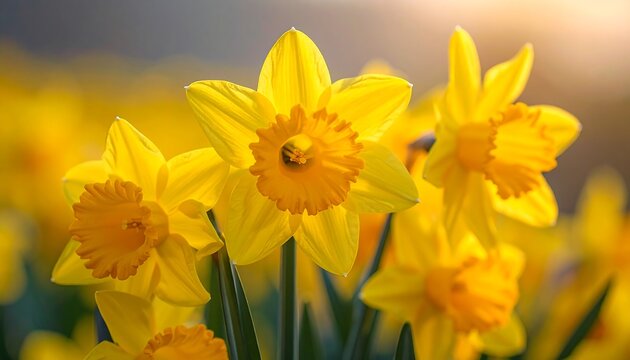 Bright yellow daffodils in bloom - Powered by Adobe