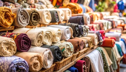 Rolled fabrics in vibrant colors