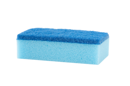 透明背景（png）にブルーの食器洗い用スポンジ