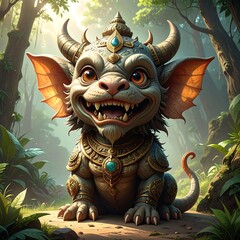 Cute, mythical creature in jungle