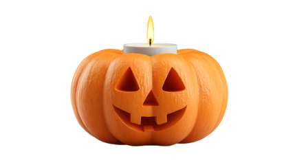 Jack o’lantern with candle inside, isolated on a white background. Designed for PNG format. High resolution