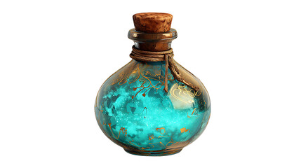 Magic potion bottle glowing, isolated on a white background