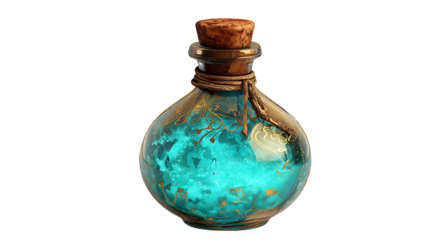 Magic potion bottle glowing, isolated on a white background