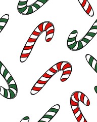 Red and green candy cane seamless raster pattern, perfect for Christmas, New Year, holiday wrapping paper, prints and more
