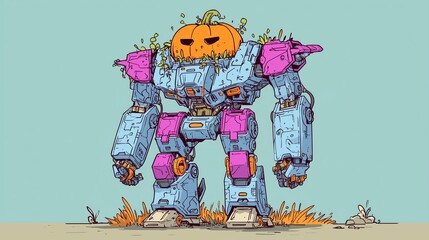 Naklejka premium Mecha Pumpkin Illustration