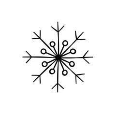 A hand-drawn raster illustration of a snowflake in doodle style.