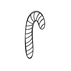 Black line art doodle candy cane hand drawn raster illustration