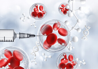 stem cell  in a bubble and molecule