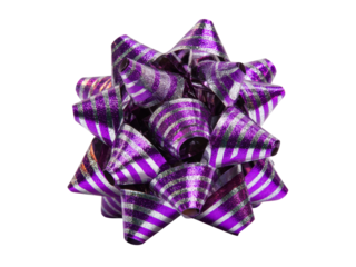 Purple and silver striped gift bow isolated on black background, Isolated On White, Png Transparent