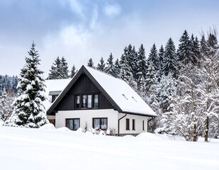 Snowy winter house in a forest (1)
