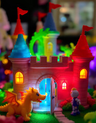Enchanting Illuminated Toy Castle with Dragon and Robot Figurines