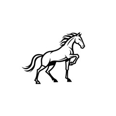 Obraz premium Black and White Horse Illustration in Dynamic Pose Suitable for Logos and Design Projects