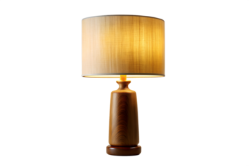Vintage tapered wooden base table lamp with decorative fabric shade accent lighting for cozy home decor
