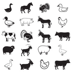 Charming collection of farm animal icons perfect for educational materials and rustic designs