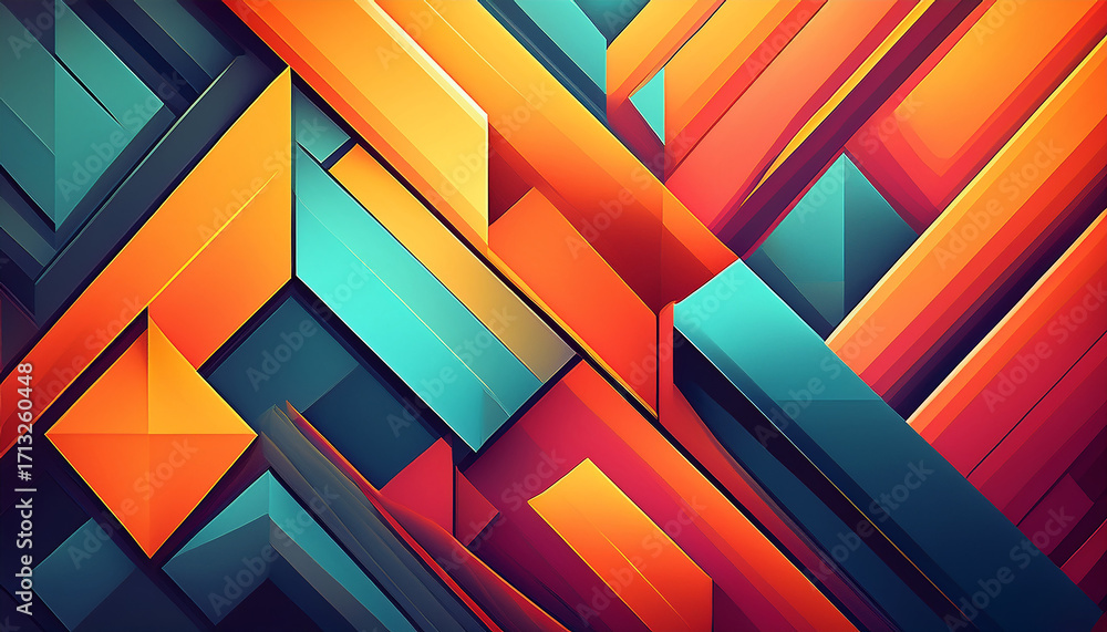 Poster Abstract geometric background with overlapping angular shapes in orange and teal pattern