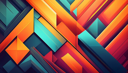 Abstract geometric background with overlapping angular shapes in orange and teal pattern